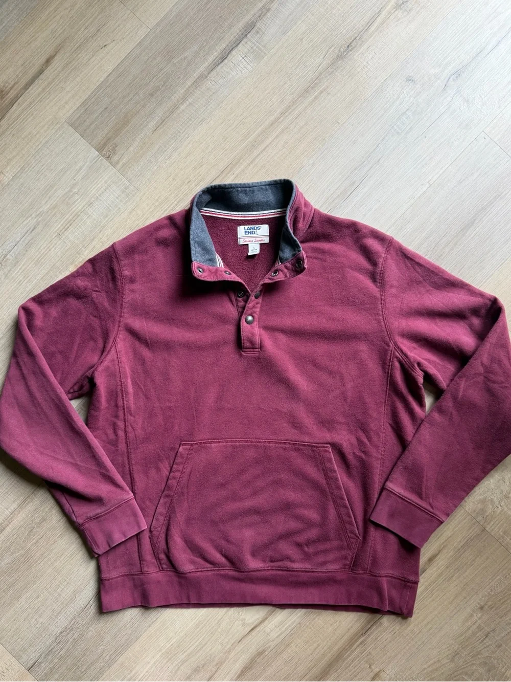 Lands' End Men’s Burgundy Snap-Button Quarter Zip Pullover